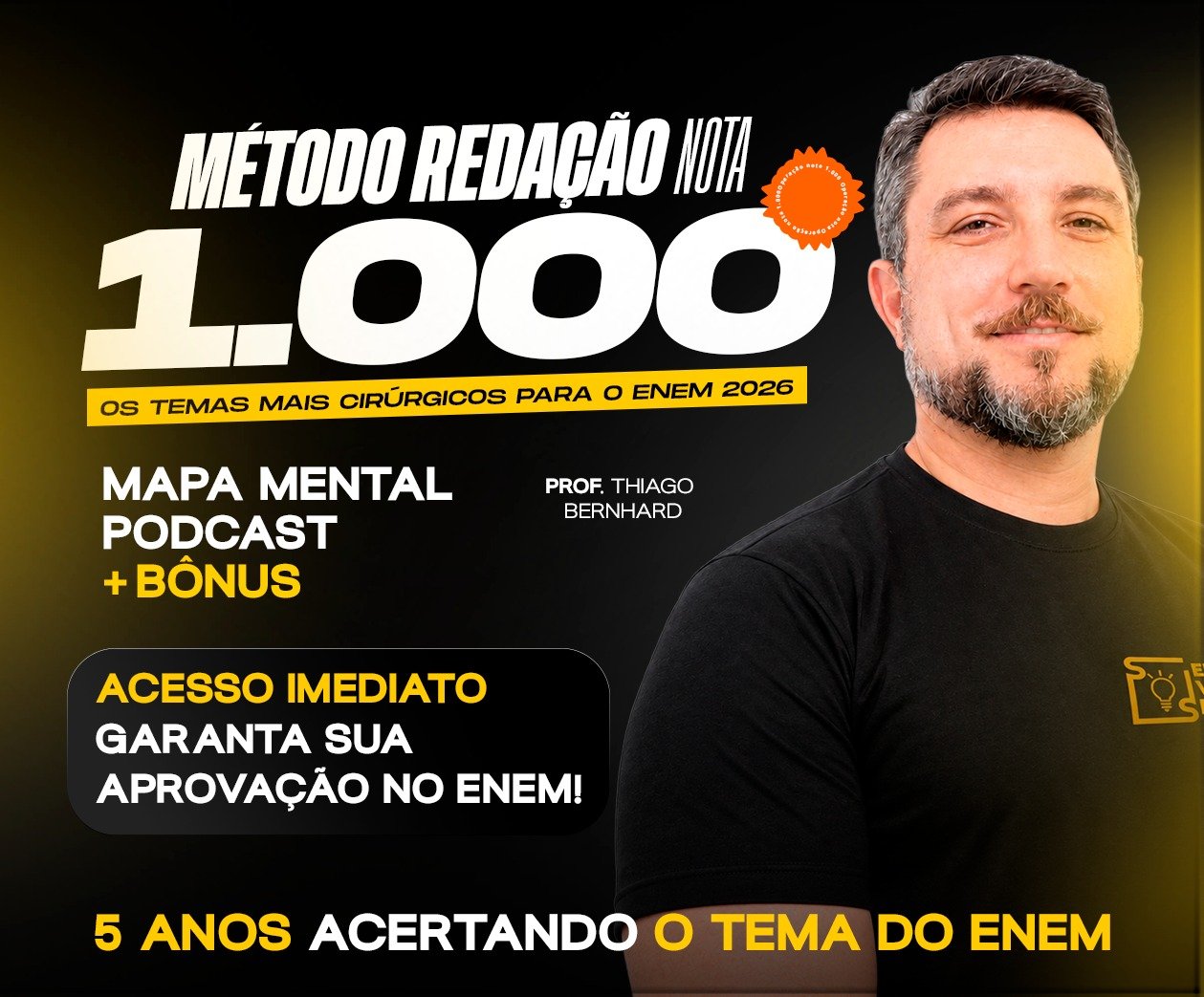 Método Redação Nota 1.000 — mapa mental, podcast e bônus, com o Prof. Thiago Bernhard